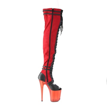 Pleaser FLAMINGO-3027 Red Faux Suede-Blk Faux Leather/Frosted Red