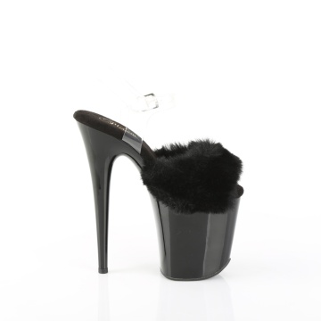 Pleaser FLAMINGO-808FUR Blk Faux Fur-Clr TPU/Blk