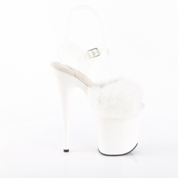 Pleaser FLAMINGO-808FUR Wht Faux Fur-Clr TPU/Wht