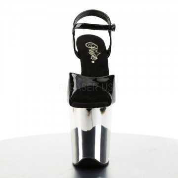 Pleaser FLAMINGO-809 Blk Pat/Slv Chrome