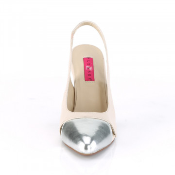 Pleaser Pink Label DREAM-405 Beige Faux Leather-Slv Metallic Pu
