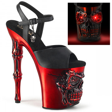 Pleaser RAPTURE-809-LT Blk Faux Leather/Satin Red Chrome