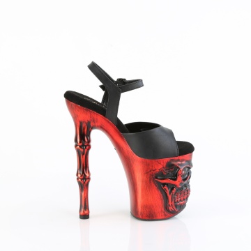Pleaser RAPTURE-809-LT Blk Faux Leather/Satin Red Chrome