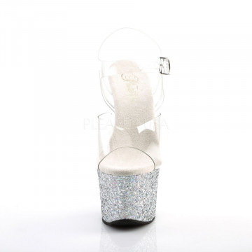 Pleaser SKY-308LG Clr/Slv Multi Glitter