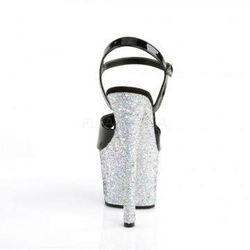 Pleaser SKY-309LG Blk Pat/Slv Multi Glitter