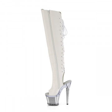 Pleaser SPECTATOR-3019 Wht Faux Leather/Clr-Slv Chrome