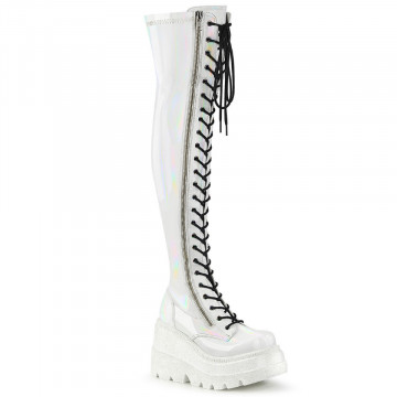 Demonia Cult SHAKER-374 Wht Hologram Stretch Patent