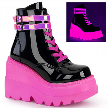 Demonia Cult SHAKER-52 Blk Pat-UV Neon Pink