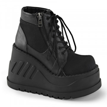 Demonia Cult STOMP-10 Blk Canvas-Vegan Leather