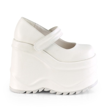 Demonia Cult WAVE-32 Wht Vegan Leather