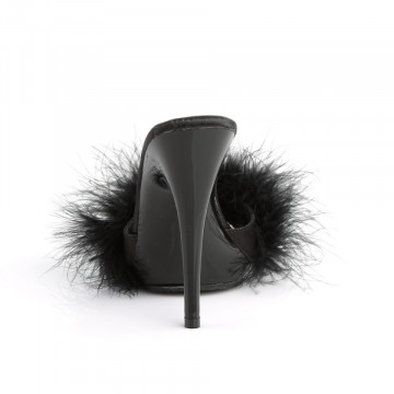 Fabulicious POISE-501F Blk Satin-Marabou Fur/Blk