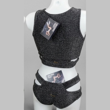 Completo Paradise Chick Laura Top e Short Small nero argento glitterato.