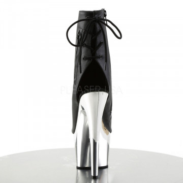 Pleaser ADORE-1018 Blk Faux Leather/Slv Chrome