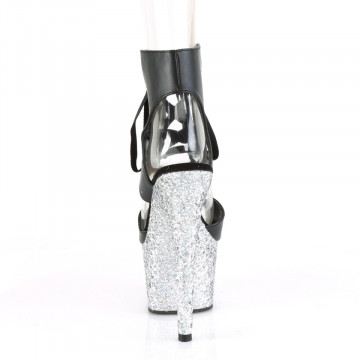 Pleaser ADORE-700-14LG Blk Faux Leather/Slv Multi Glitter