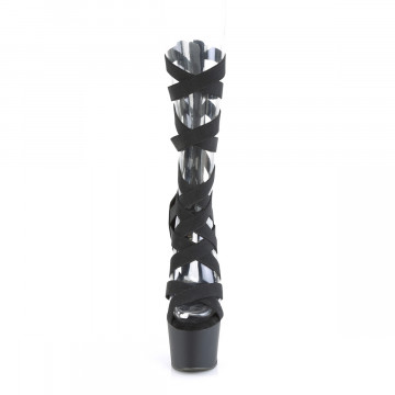 Pleaser ADORE-700-48 Blk Elastic Band-Faux Leather/Blk Matte