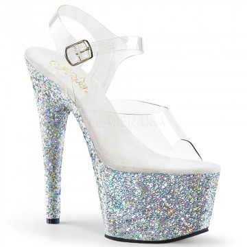 Pleaser ADORE-708LG Clr/Slv Multi Glitter