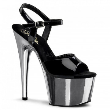 Pleaser ADORE-709 Blk Pat/Slv Chrome