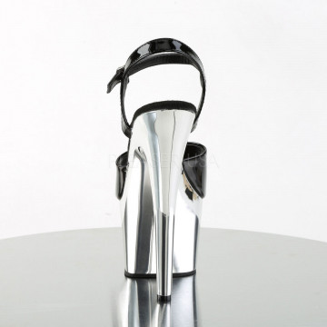 Pleaser ADORE-709 Blk Pat/Slv Chrome