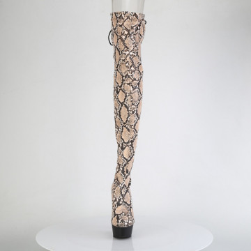 Pleaser DELIGHT-3008SP-BT Tan-Brown Snake Print/Blk Matte