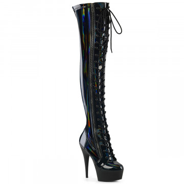 Pleaser DELIGHT-3029 Blk Str Hologram Pat/Blk Matte