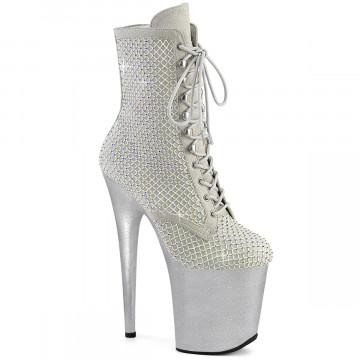 Pleaser FLAMINGO-1020RM Silver Faux Sude-RS Mesh/Slv Matte