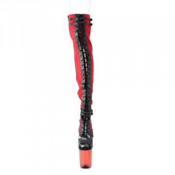 Pleaser FLAMINGO-3027 Red Faux Suede-Blk Faux Leather/Frosted Red