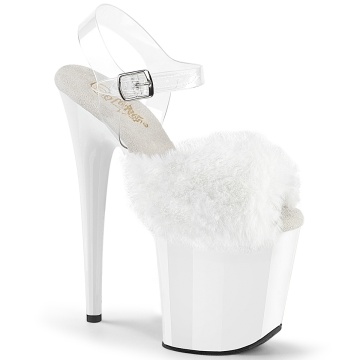 Pleaser FLAMINGO-808FUR Wht Faux Fur-Clr TPU/Wht