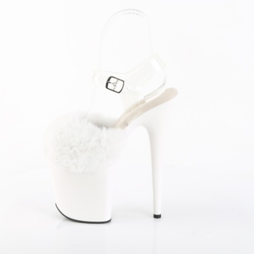 Pleaser FLAMINGO-808FUR Wht Faux Fur-Clr TPU/Wht