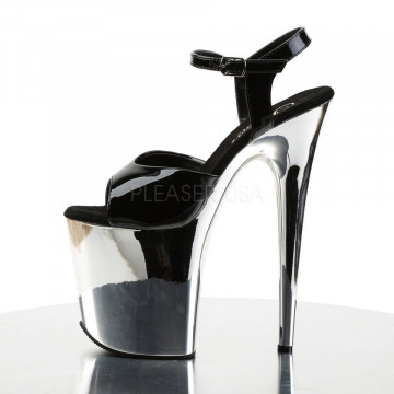 Pleaser FLAMINGO-809 Blk Pat/Slv Chrome