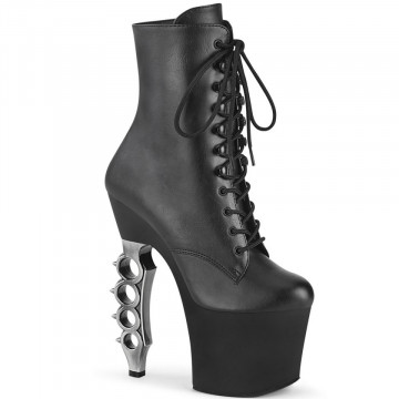 Pleaser IRONGRIP-1020 Blk Faux Leather/Blk Matte-Slv Brushed