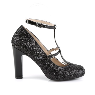 Pleaser Pink Label QUEEN-01 Blk Gltr-Pat