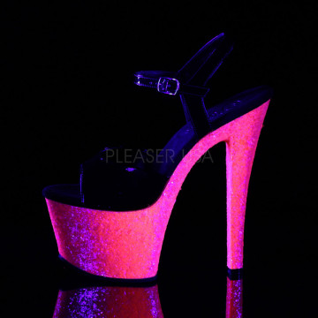 Pleaser SKY-309UVLG Blk Pat/Neon H. Pink Glitter