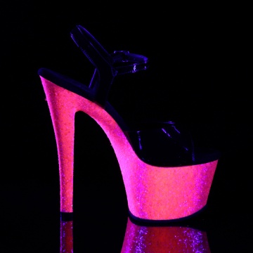 Pleaser SKY-309UVLG Blk Pat/Neon H. Pink Glitter