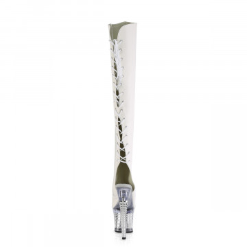 Pleaser SPECTATOR-3019 Wht Faux Leather/Clr-Slv Chrome