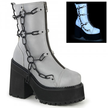 Demonia Cult ASSAULT-66 Grey Reflective Vegan Leather