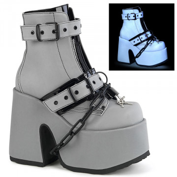 Demonia Cult CAMEL-205 Grey Reflective Vegan Leather