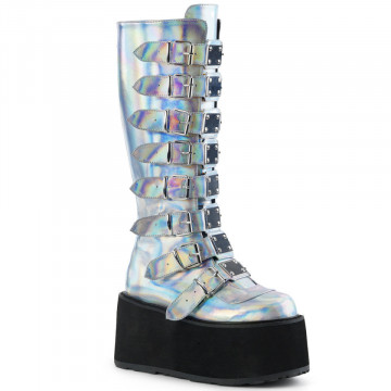 Demonia Cult DAMNED-318 Silver Hologram Vegan Leather