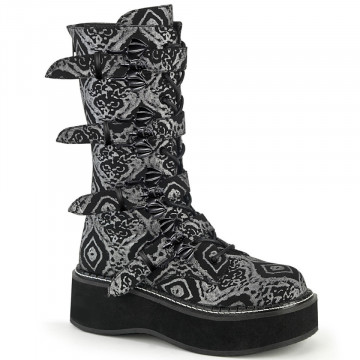 Demonia Cult EMILY-322 Blk-Silver Faux Nubuck Leather