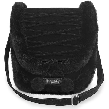 Demonia Cult HB-663 BLK FAUX SUEDE-FAUX FUR