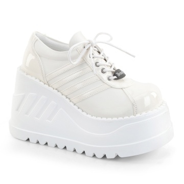 Demonia Cult STOMP-08-1 Off White Pat-Vegan Leather