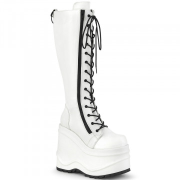 Demonia Cult WAVE-200 Wht Vegan Leather