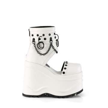 Demonia Cult WAVE-22 Wht Vegan Leather