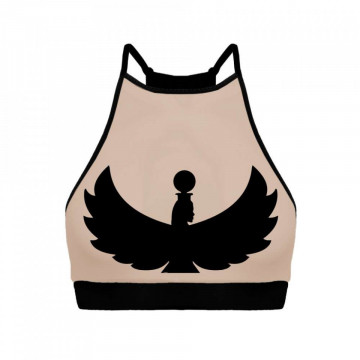I S I S Goddess Halter Top - Black with Sand Mesh L