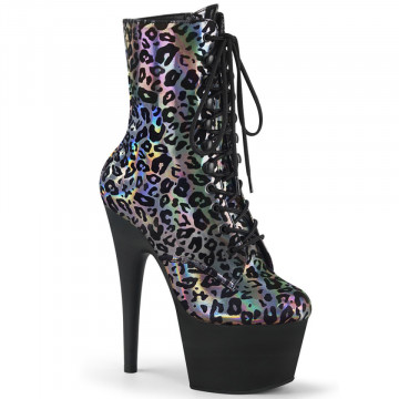 Pleaser ADORE-1020LP Pewter Leopard Print Holo/Blk Matte