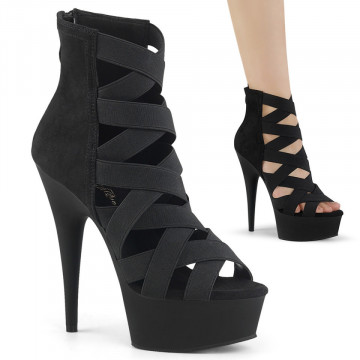 Pleaser DELIGHT-600-24 Blk Elastic Band-Faux Suede/Blk Matte