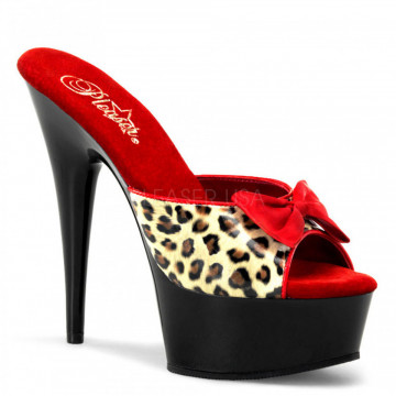 Pleaser DELIGHT-601-6 Tan Leopard Print Faux Leather/Blk