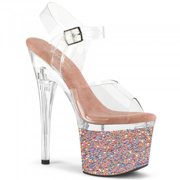 Pleaser ESTEEM-708LG Clr/Clr-Rose Gold Glitter