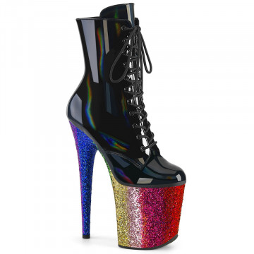 Pleaser FLAMINGO-1020HG Blk Holo Pat/Rainbow Glitter