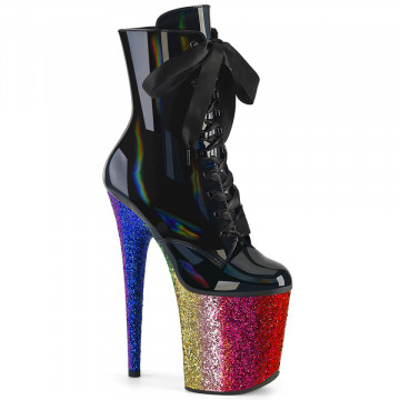 Pleaser FLAMINGO-1020HG Blk Holo Pat/Rainbow Glitter