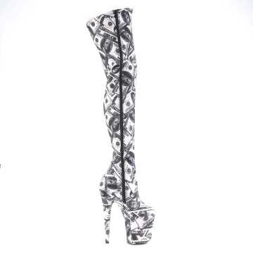 Pleaser FLAMINGO-3000DP Wht-Blk Str. Fabric/Wht-Blk Fabric